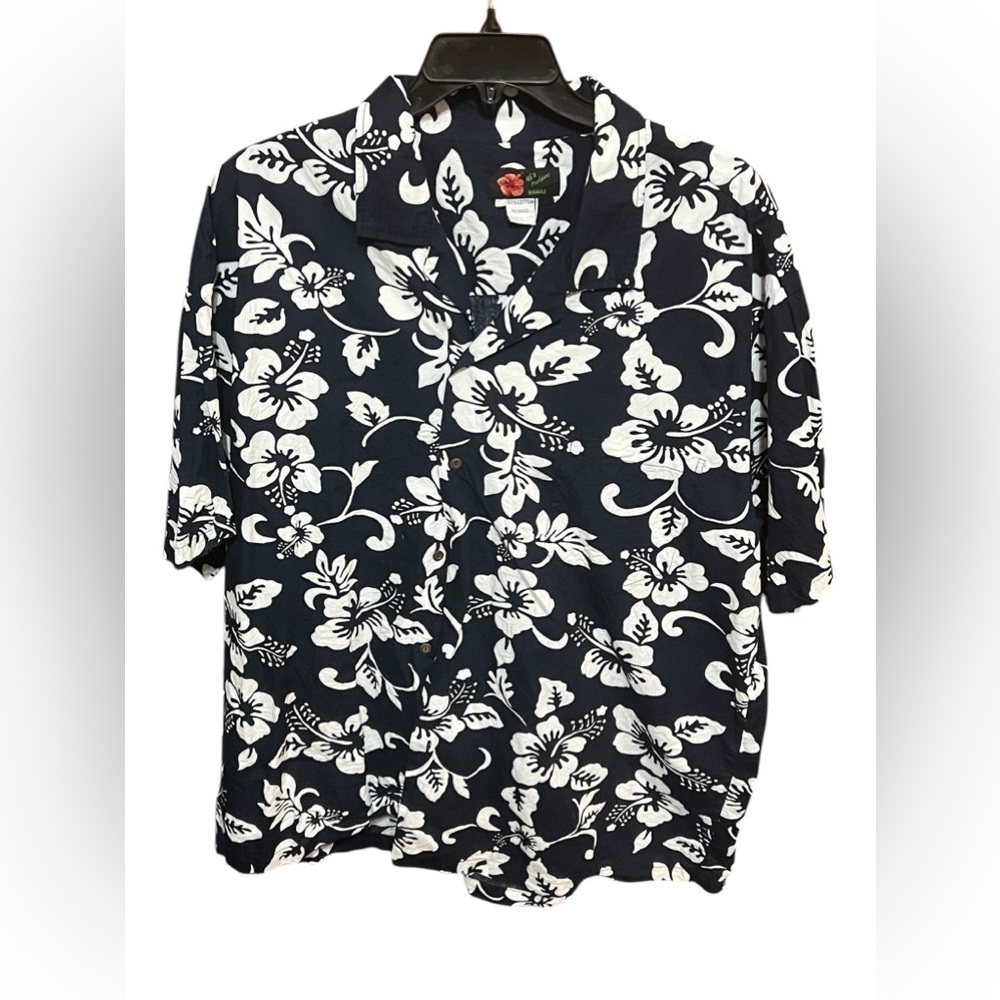 Ali'i Fashions Hawaii Men’s  4X L Hawaiian Shirt Blue White Floral PTP 29”